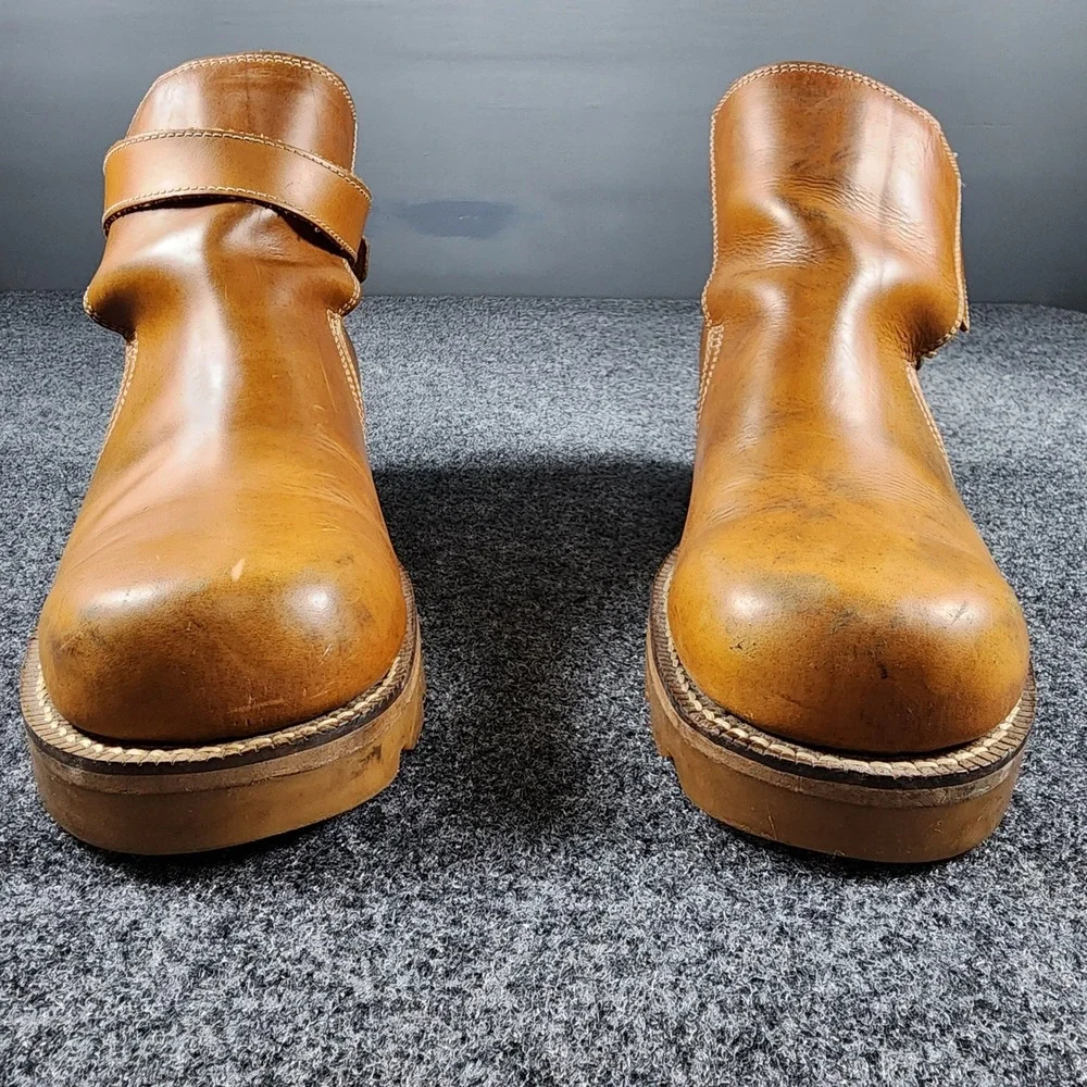 Durango Buckle Strap Leather Ankle Boots Mens 9.5 D Tan Lug Sole